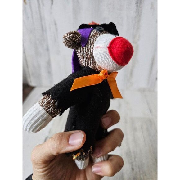 Pier 1 witch sock monkey Halloween ornament decor rare stuffed - Picture 6 of 9